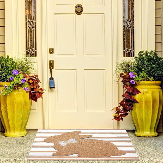 2 Pcs Door Mat Welcome Non Slip Coir Mats Floor Layering Doormats Seasonal for Front Porch Entryway Decor(Rabbit)