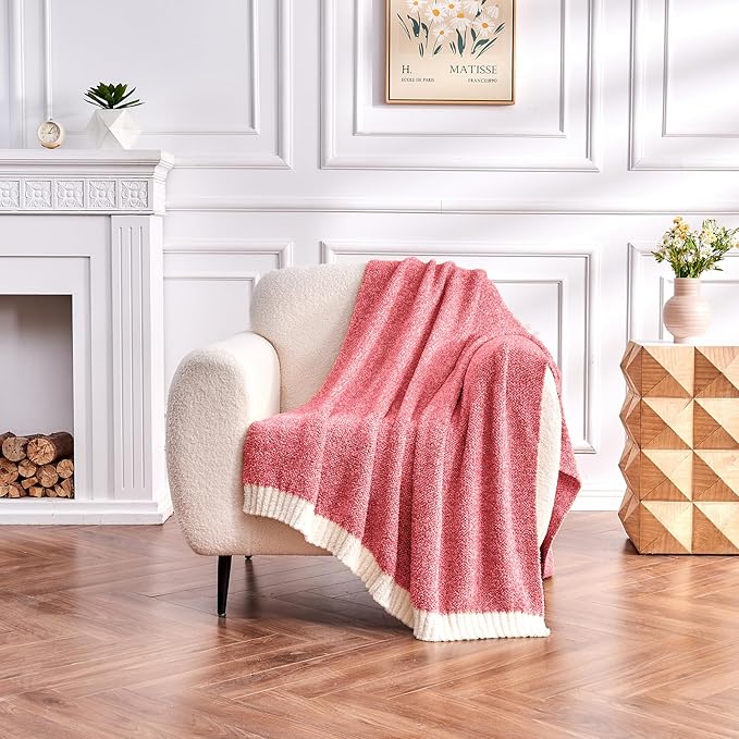 CozeCube Melange Blanket, Ultra Soft Christmas Red and White Throw Blanket, Warm Cozy Knit Fuzzy Plush Reversible Throw for Couch Bed Sofa, 60"x80"