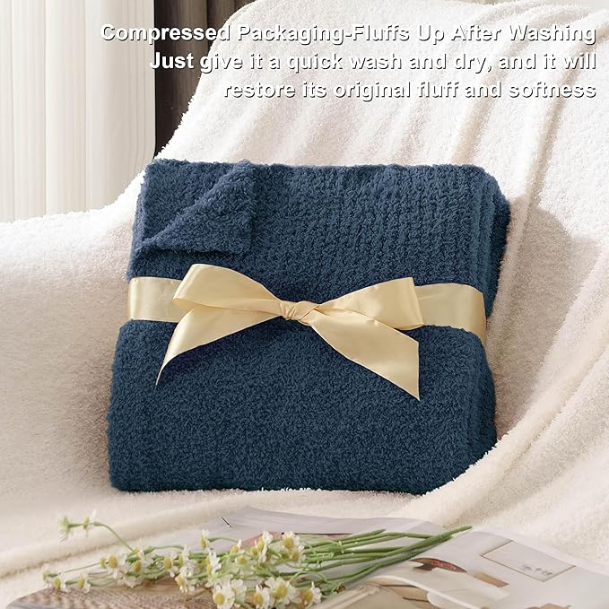 JOOJA Navy Blue Knit Throw Blanket Knitted Boucle Blankets Decorative Soft Fuzzy Throw Bed Blanket for Women Couch 50x60 Inches 50x60 Inches Navy Blue