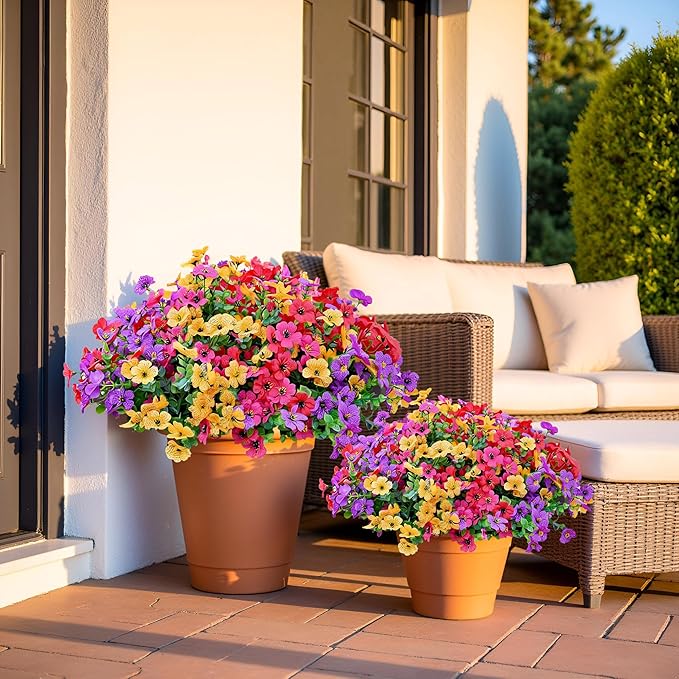 LADADA Artificial Flowers for Outdoor Indoor Garden Home Decoration， UV Resistant Realistic for Outside Porch Home Patio Garden Decoration (8 Bundles Mix)