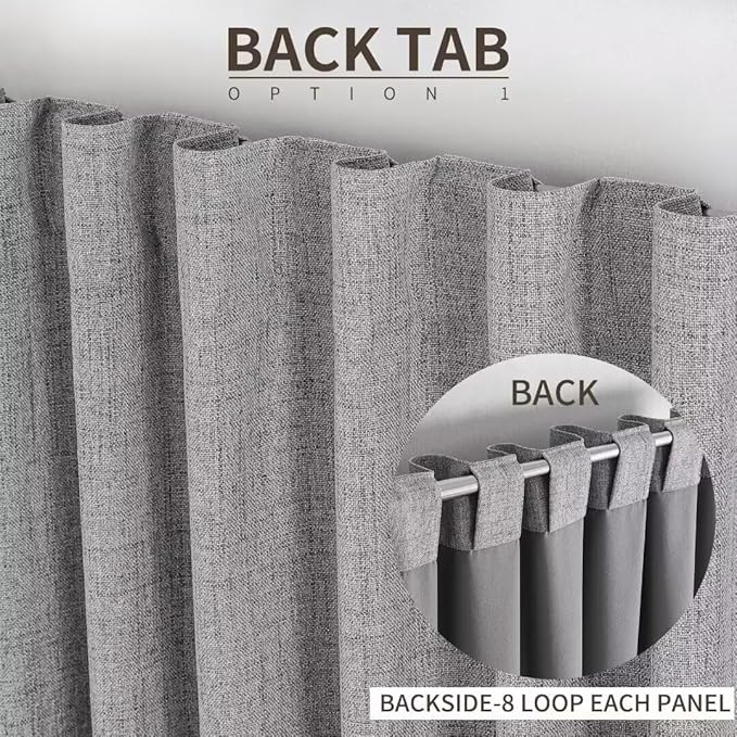 Joydeco Natural Linen Curtains 120 inch Length 2 Panels Set Burg 100% Blackout Patio Door Curtain Room Darkening Sliding Door Curtains Thermal Insulated Back tab Rod Pocket(105x120 inch, Light Grey)