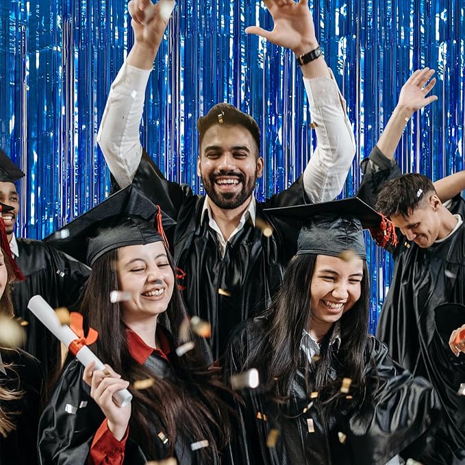 5 Pack Foil Curtain Backdrop Blue Metallic Tinsel Foil Fringe Curtains Photo Booth Props for Birthday Wedding Engagement Baby Shower Bachelorette Christmas Holiday Celebration Party Decorations