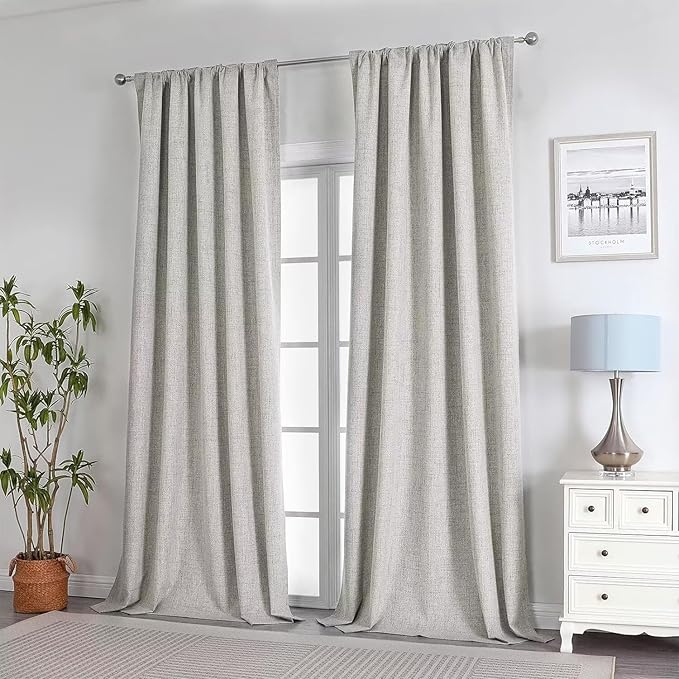 Joydeco 100% Total Blackout Curtains Custom Size for Bedroom Living Room Darkening Long Textured Drapes Thermal Insulated Back & Tab Rod Pocket 1 Panel(Light Beige,Custom Size)