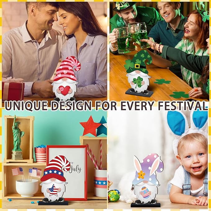 Blulu Interchangeable Wooden Gnome Decor DIY Holiday Seasonal Fall Gnomes Halloween Tiered Tray Decoration with Magnet Pieces Halloween Welcome Sign for Holiday Decorations(Fresh)