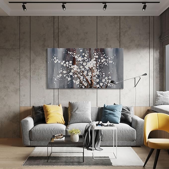 AJAZIKO Plum Blossom Canvas Wall Art Brown Wall Decor Living Room Bedroom Pictures for Over Bed Framed Artwork for Wall Modern Canvas Paintings for Decorations Office Decor