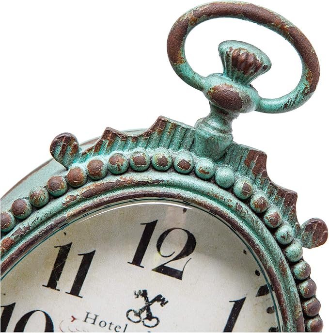 NIKKY HOME Vintage Table Clock - Battery Operated Rustic Distressed Style - Shabby Chic Home Decor for Fireplace Mantel, Shelf, Desktop, Countertop - Green