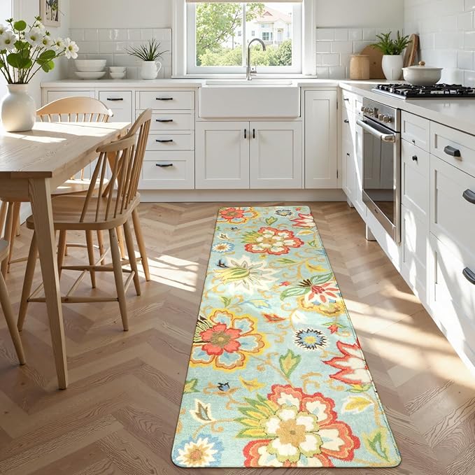Lahome Collection Floral 2'x6' Non Slip Vintage Hallway Runner, Laundry Throw and Mats for Laundry Room, Washable Kitchen Floor Bathroom Hallway Entryway Area Rugs