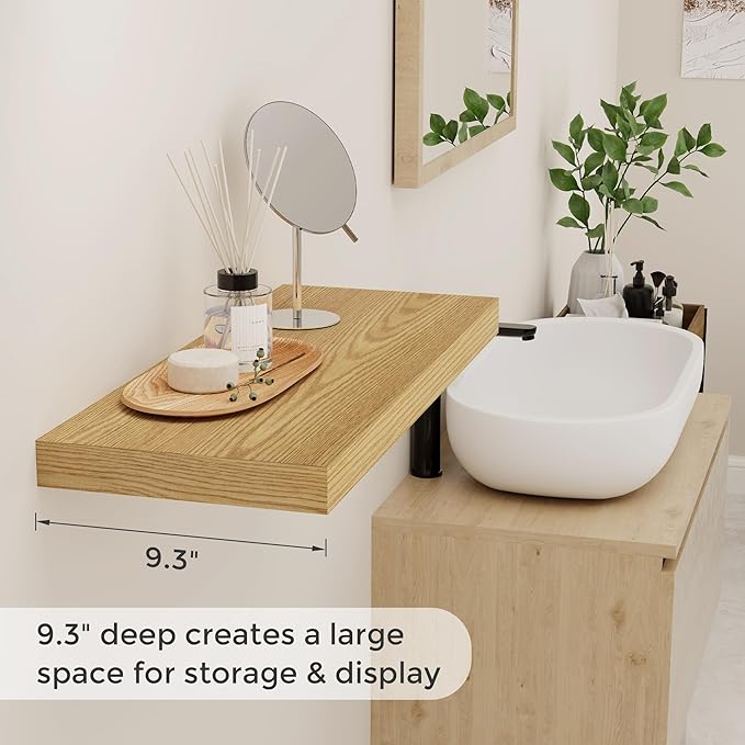 Fun Memories 24 Inch Floating Shelves for Wall, 9.3 Deep Wall Shelves for Home Decor & Storage, 24x9.3x1.5 Large Wooden Shelf with Heavy-Duty Bracket, Deep Shelf for Kitchen, Living Room, Oak Color