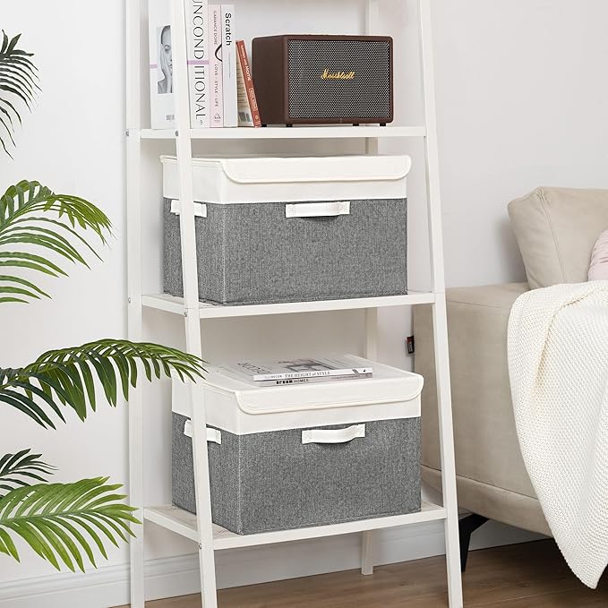 GRANNY SAYS Large Storage Bins with Lids, Collapsible Storage Box, Storage Basket for Shelves, Decorative Storage Bins, Toy Storage, Closet Organizers, White/Gray