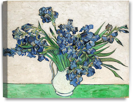 DECORARTS - Vase with Irises1889, Vincent Van Gogh Art Reproduction. Giclee Canvas Prints Wall Art for Home Decor 20x16