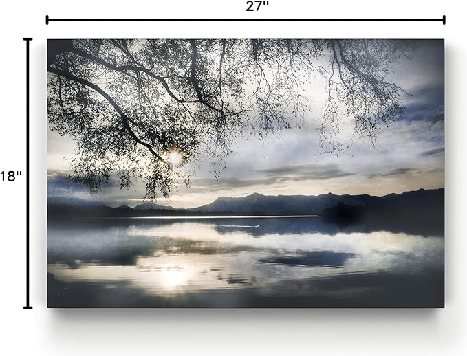 Renditions Gallery Nature Decoration for Home Winter Sunset View of Lake Mountains Modern Artwork Prints for Kitchen Office Wall Hanging - 18"X27" LT08