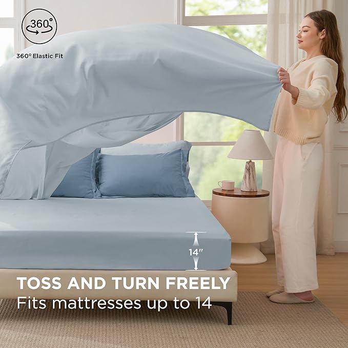 Bedsure Twin Comforter Set - 5 Pieces Grayish Blue Twin Bedding Set for All Seasons, Boho Contrasting Design Bed in a Bag with Comforter, Sheets, Pillowcase & Sham