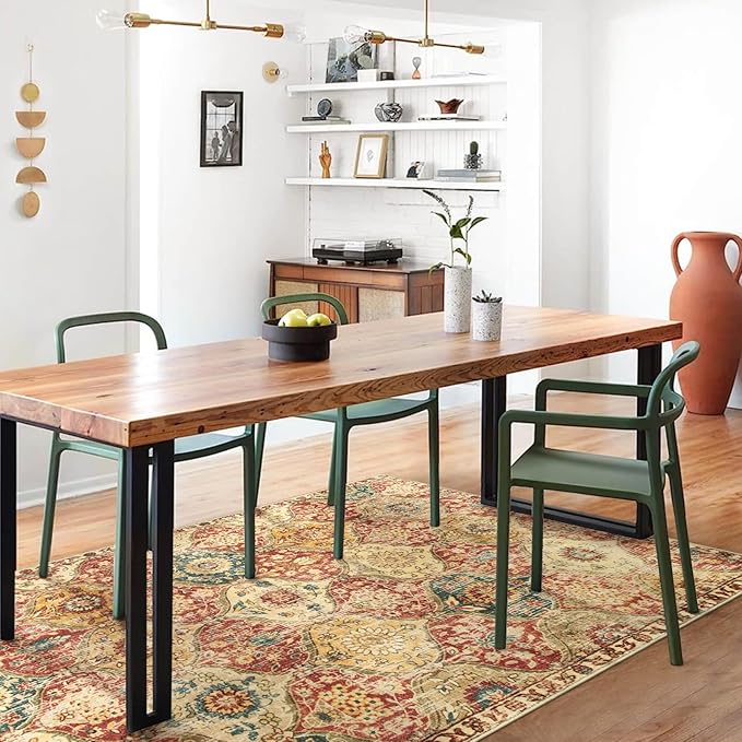 Lahome Moroccan Machine Washable Rugs for Living Room, 4x6 Rug for Bedroom Non-Slip Vintage Trellis Ultra-Thin Throw Carpet for Dining Room Office Nursery, Red/Orange