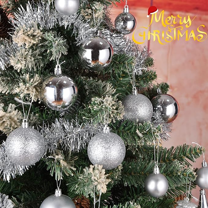 Christmas Balls Tree Ornaments, Shatterproof Christmas Decorations Set with Reusable Hand-held Gift Package for Holiday Xmas Tree Decor (100, Silver)