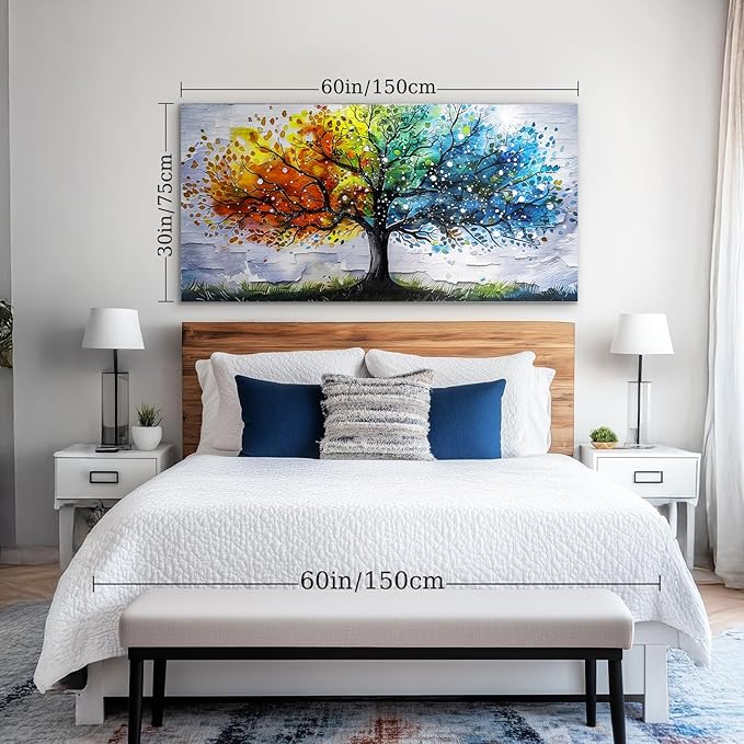 crmotu Tree of Life Large Wall Art for Living Room, Colorful Tree Abstract Art Prints Watercolor Canvas Painting, Modern Landscape Aesthetic Pictures Wall Decor for Bedroom Bathroom Office 30"X60"