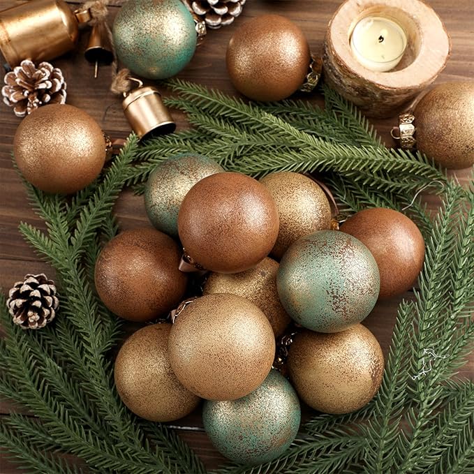 24 Pcs Neutral Textured Christmas Ball Ornaments 2.36'' Vintage Christmas Tree Decor Rustic Distressed Ornaments with Loop Shatterproof Hanging Ball for Farmhouse Xmas Decor (Nostalgic Color)