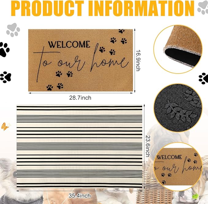 2 Pcs Door Mat Welcome Non Slip Coir Mats Floor Layering Doormats Seasonal for Front Porch Entryway Decor