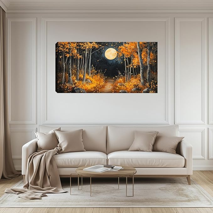 Forest Canvas Wall Art Nature Landscape Painting Moon Tree Scenery Picture Wall Decor Large Framed Artwork for Living Room Bedroom Office Home Wall Decorations 40L x 20W