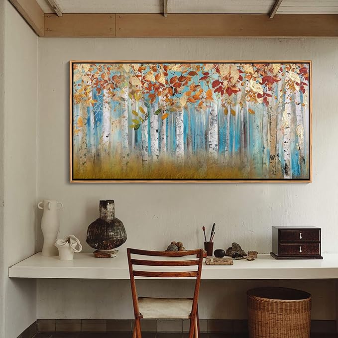 YCPRIMER Birch Tree Canvas Wall Art Landscape Yellow Picture Wall Decor for Living Room Large Bedroom Wall Decor Above Bed Artwork for Walls 29×58IN