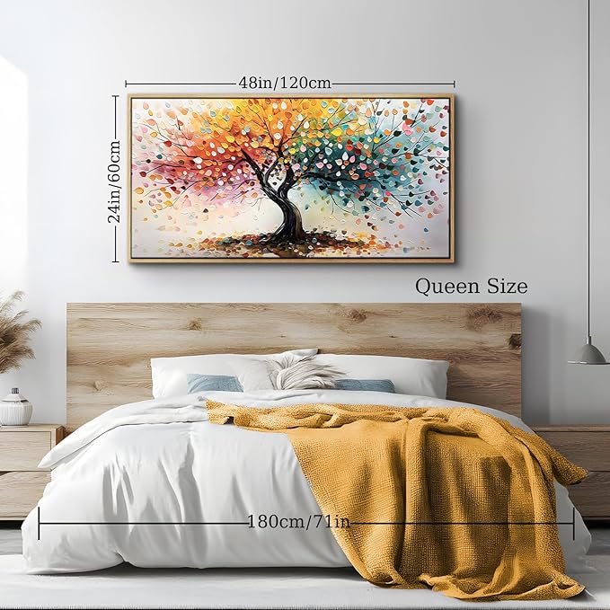 crmotu Tree of Life Large Framed Wall Art, Rainbow Tree Canvas Prints Abstract Painting, Colorful Modern Aesthetic Wall Pictures for Living Room Bedroom Bathroom Home Office Decorations 24"X48"