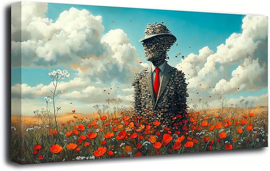 Stoneman Flower Sea Picture Print Canvas Wall Art Living Room Office Bedroom Wall Decor Flower Sea Landscape Wall Art Prints Modern Orange Blue Landscape Artwork Waterproof Ready to Hang - 20x40 inch