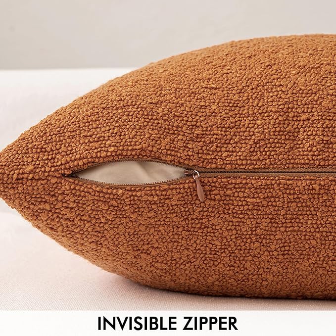 MIULEE Fall 18x18 Inch Decorative Pillow Covers for Couch Bed Set of 2 Textured Boucle Neutral Throw Pillows Orange Accent Solid Cushion Pillowcase Cozy Soft Sofa Livingroom Home Decor