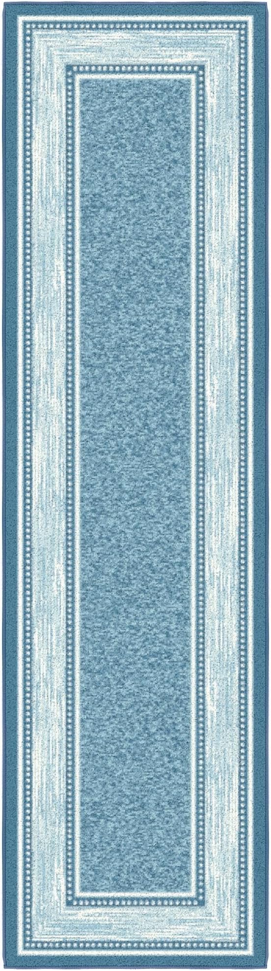 Ottomanson Hallway Runner Rug 1'10" x 7' Non Slip Border Area Rugs Easy to Clean Laundry Rug Runner Durable & Pet Friendly Floor Carpet Runners for Hallways Entryway Living Room Kitchen, Turquoise
