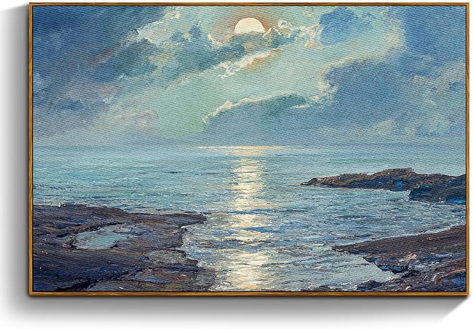 crmotu Vintage Framed Wall Art, Coastal Landscape Canvas Prints, Ocean Sunrise Scenery Room Decorations, Blue Nature Aesthetic Pictures Wall Decor Living Room Bedroom Bathroom, Office Artwork 20x30in