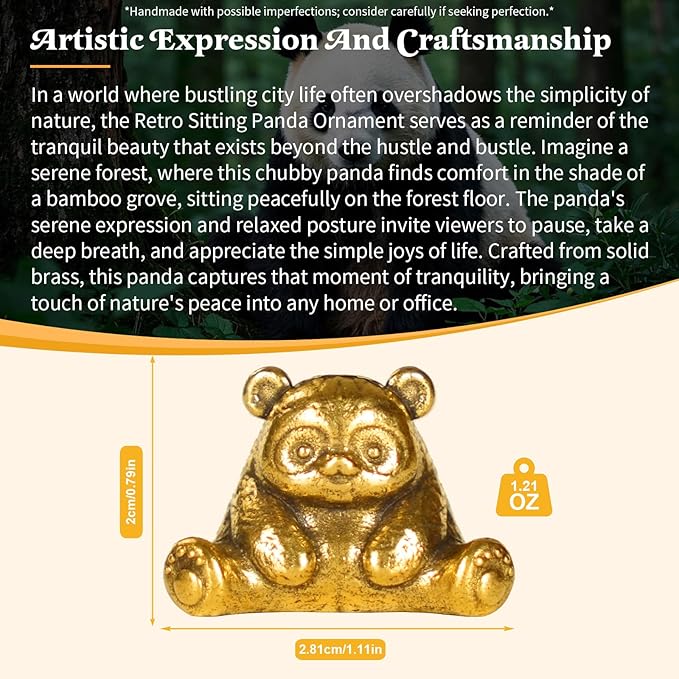 Retro Handcrafted Sitting Panda Ornament - 100% Solid Brass Decor Adorable Chubby Panda Sculpture in Resting Pose Vintage Style Collectible Art Piece Unique Gift for Panda Lovers & Nature Enthusiasts