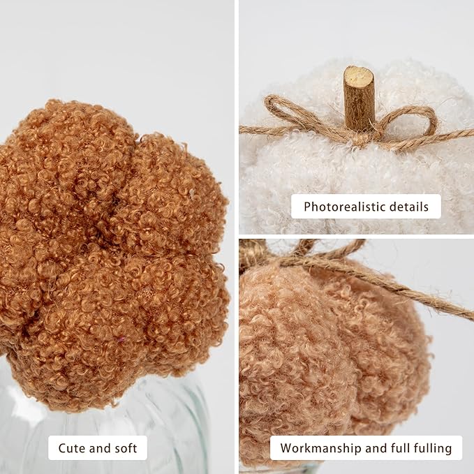 Fall Pumpkin Decorations for Home, 9 Pcs Artificial Mini Fabric Pumpkins Autumn Decor, Fake Pumpkins for Decorating, Fall Wedding Table Centerpiece Mantel Decor, Thanksgiving Halloween Decor Indoor