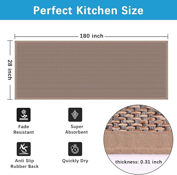 GOYLSER Hallway Runner Rug Mat Non Slip, Water Absorbent Floor Rug Carpet with Rubber Backed, Farmhouse Runner for Entryway Porch Backyard Dining Room, Light Brown