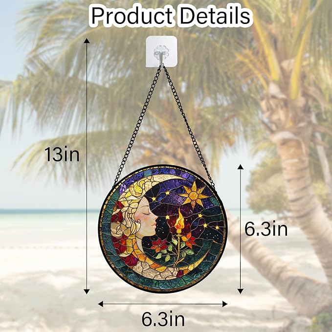 Stained Glass Window Hanging, Moon Goddess Torch Suncatcher Diamond Glass Panel Hangings Dream Sun Catchers Decor for Birthday for Women, Men, Wife, Aunt, and Mom 6.3 in