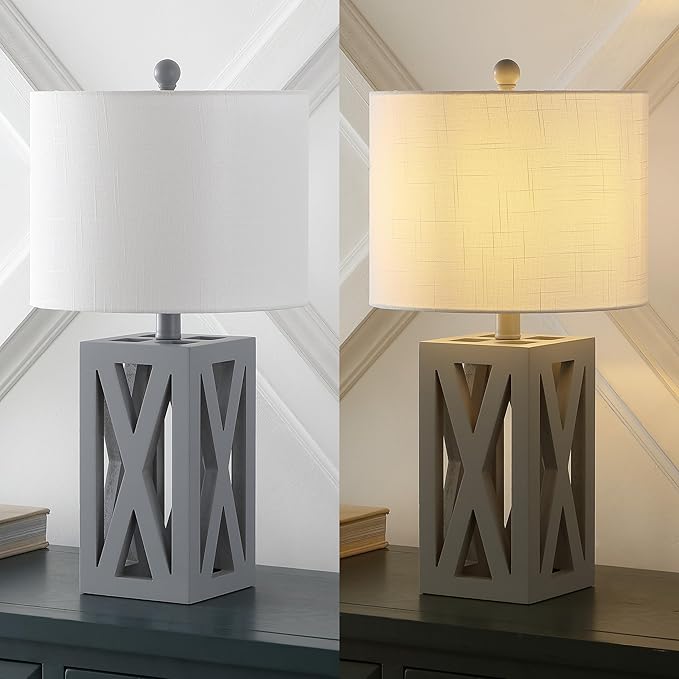 JONATHAN Y JYL1062D-SET2 Stewart 21.5" Wood LED Table Lamp Farmhouse, French Country, Rustic, Bohemian, Bedroom, Living Room, Office, College, Bookcase, Gray (Set of 2)