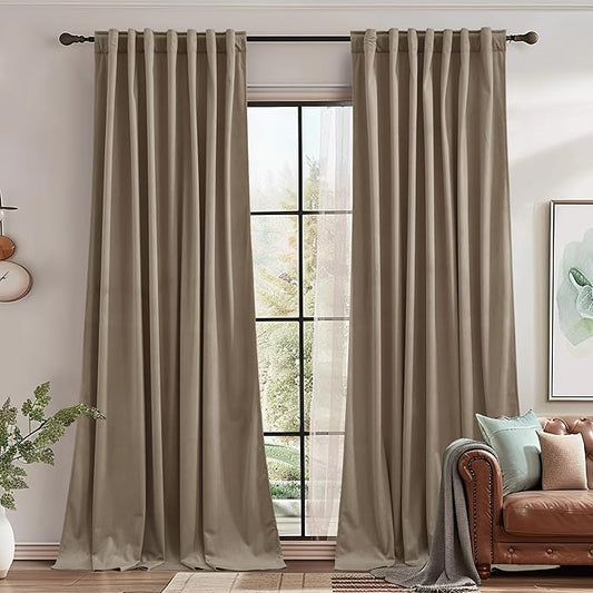 StangH 90 inches Long Camel Beige Velvet Curtains Soft Back Tab Drapes for Office, Solid Room Darkening Door Curtains for Bedroom Rustic Home Decor for Laundry, W62x L90, 2 Panels