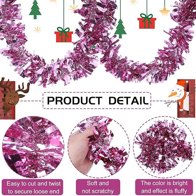 Dingion 59 Feet Christmas Tinsel Garland Metallic Twist Garland Ornaments Hanging Glitter Xmas Garland for Christmas Tree Indoor Outdoor Decoration Party Supplies
