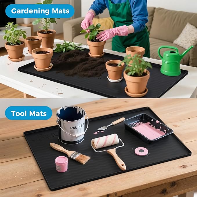 URMONA 34'' x 19'' Waterproof Silicone Under Sink Mat Cabinet and Counter Protector, Shelf Liner for Kitchen and Bathroom, Storage and Organizers, Litter Mat, Pet Cat Puppy Essentials（Black）