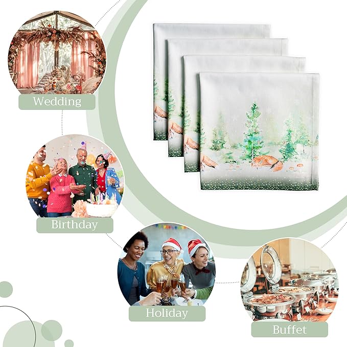 Maison d' Hermine Cloth Napkins Set of 4 100% Cotton Everyday Reusable Square Napkins Cloth Washable, Dinner, Party, Wedding, Restaurant (Winter Mornings, 20" x 20")