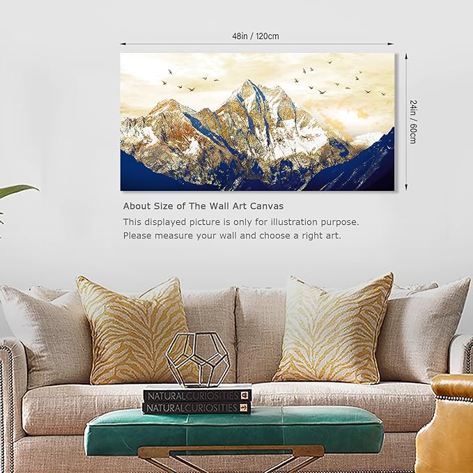 NINEASO Canvas Wall Art - Earth Tone Snow Mountain Sunset Canvas Pictures with Birds Painting Print Artwork for Living Room Bedroom Home Office Decorations 24" x 48"