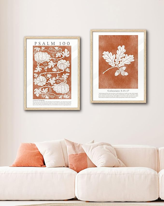 EcoHest Vintage Christian Fall Framed Wall Art, Large 16x20 in OAK Wood Burnt Orange Bible Verse Canvas Wall Art,Botanical Scripture Colossians Faith Home Decor, Set of 1 for Bedroom Living Room