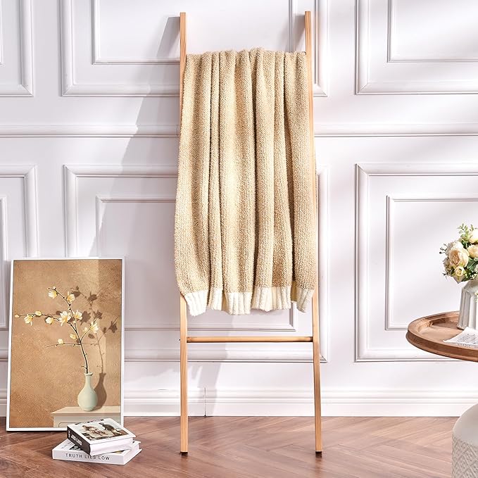 CozeCube Melange Blanket, Ultra Soft Khaki Tan and White Throw Blanket, Warm Cozy Knit Fuzzy Plush Reversible Throw for Couch Bed Sofa, 60"x80"