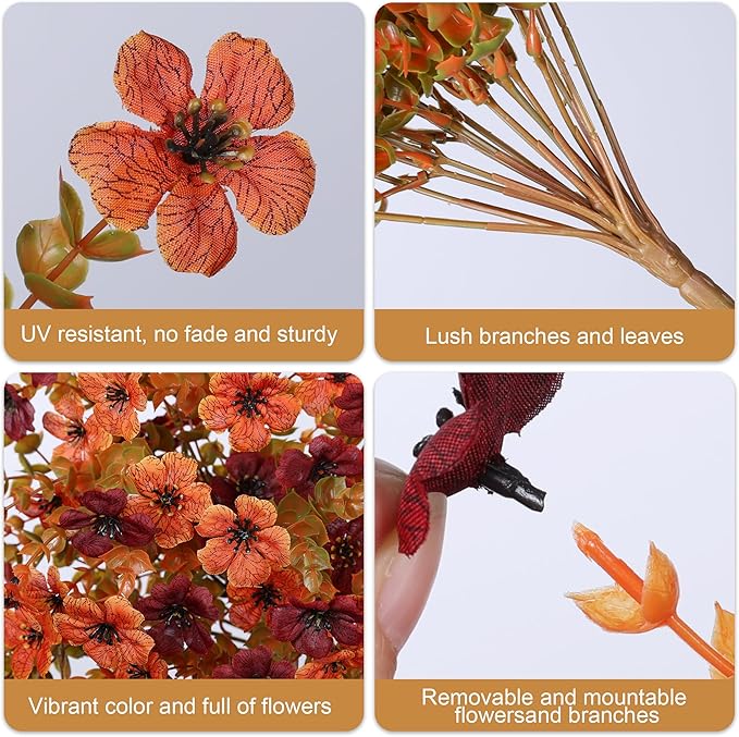Artificial Autumn Flowers for Outdoors Fall Light Orange & Brown Daisy, Fake Hanging Decoration, 2Pcs Outside Decor, Realistic Plants, Silk Flower for Porch Patio Balcony Planter Yard