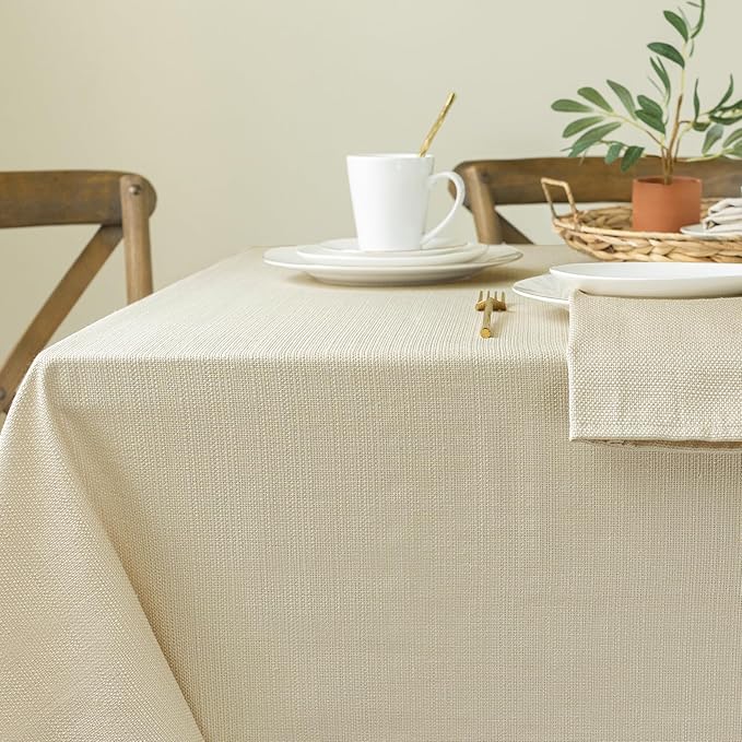 Benson Mills Cameron Textured Fabric Table Cloth, for Everyday Home Dining, Parties, Weddings & Holiday Tablecloths (60" x 104" Rectangular, Flax/Beige/Taupe)