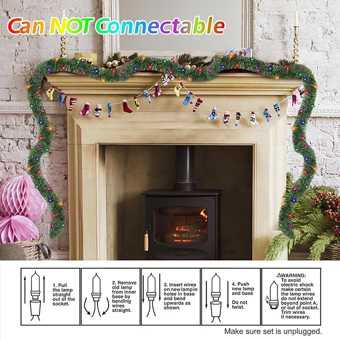 Biswing 50FT Pre-lit Christmas Green Garland, Lighted Artificial Pine Garlands with 100 Count Multicolor Mini Lights, Light Up for Indoor Outdoor Gate Home Winter Holiday New Year Decorations