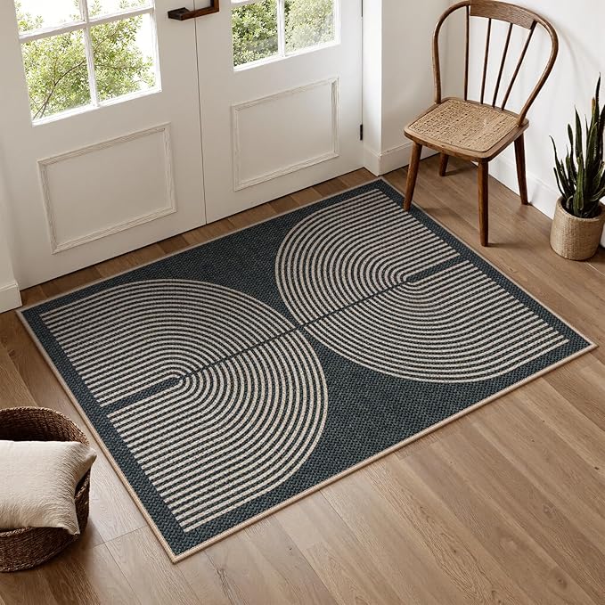 Lahome Rainbow Easy Jute Rug, 32"x48" Door Mat Black Indoor Outdoor Neutral Entryway Rug, Farmhouse Non Slip Non Shedding Lightweight Kitchen Mats for Floor Entrance