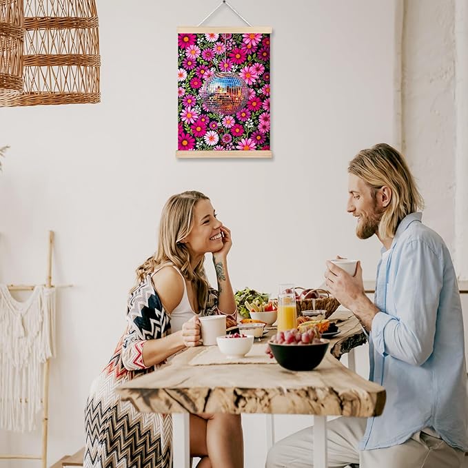 Hot Pink Flower Wall Art, 12x16 Inch, Rectangular, Framed (Wooden), Vertical, Wall Mount, Indoor, 1 Count