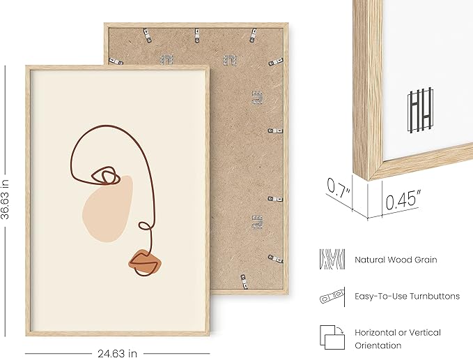 HAUS AND HUES Female Figure Wall Art Line Drawing - Single Line Drawing Wall Art, Minimalist Woman Art Print Line Art Wall Decor Silhouette Lipstick (Beige Frame, 24x36)