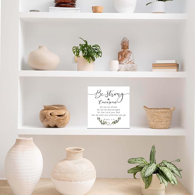 Christian Gifts, ‘Be Strong & Courageous’ Wooden Box Sign Decor, Birthday, Thanksgiving, Christmas Gifts, Christian Decorations, Christian Home Décor Gifts for Family, Friends, etc.(056)