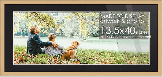 13.5x40 Frame Natural Wood with Black Mat | 16x43 Frame Matted to 13.5x40 | Display Your Photo Under UV Acrylic Shatter Guard Front, with Foam Board Backing and Wall Hanging Hardware - Gallery Frame