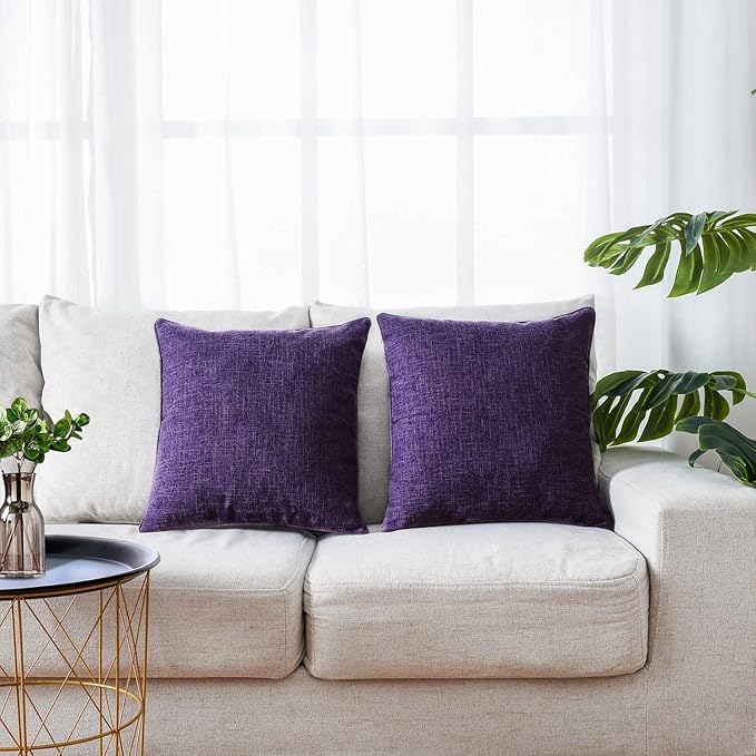 HPUK Linen Throw Pillow Covers Pack of 2, 18x18 Inch Accent Cushion Covers for Living Room, Bedroom, Decorative Solid Color Pillow Covers for Couch, Sofa, Chair, Purple