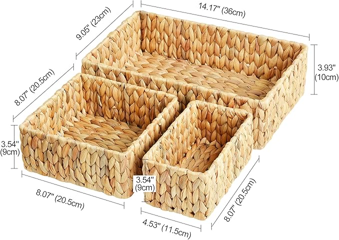 FairyHaus Wicker Baskets for Organizing 3Pack, Large and Small Wicker Storage Baskets Set, Hand Woven Baskets for Storage, Natural Water Hyacinth Storage Baskets for Pantry Shelf